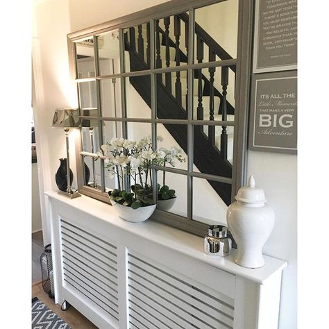 Entrance Mirror Ideas, House Entrance Mirror, Farrow And Ball Living Room, Entrance Mirror, Mirror Hallway, Wood Mirrors, Scandinavian Style Home, Shabby Chic Mirror, Faux Window