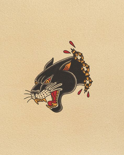 Trad Panther Head Tattoo, American Traditional Jaguar Tattoo, Japanese Panther Tattoo, American Traditional Panther Head, Trad Panther Tattoo, Traditional Jaguar Tattoo, Traditional Black Panther Tattoo, Japanese Traditional Tattoo Design, Arm Traditional Tattoo