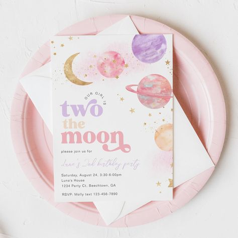 Two the Moon Birthday Party Invitation, Two the Moon Party, Digital Two the Moon Invitation, Girl's Space Birthday Invitation, Digital Space Second Birthday Party Invitations, Two Space Birthday Party, Two The Moon Invitation Template, Second Birthday Space Theme, Two The Moon And Back Birthday Party Girl, Fly Me Two The Moon Birthday, Two The Moon Birthday Invitations, I Love You Two The Moon And Back Party, Two The Moon Birthday Party Decorations