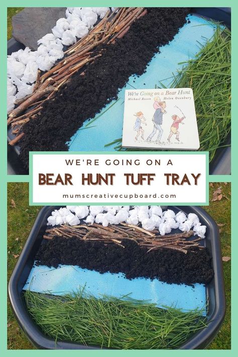 Tuff Tray ideas for toddlers and preschoolers for creative storytelling are my favourite! This We're going on a bear hunt tuff tray is perfect for toddlers and preschoolers alike. It's an easy toddler sensory activities with lots of different textures and it's a great were going on a bear hunt activities eyfs friendly too! I'd love to see if you have a go at this imaginative play activity #tufftray #weregoingonabearhunt #creativestories #eyfs Bear Hunt Activities Eyfs, Bear Hunt Tuff Tray, Tuff Tray Ideas For Toddlers, Pfp Bear, Bear Hunt Activities, Baby Room Activities, Trio Matching Pfp, Tuff Tray Ideas Toddlers, Going On A Bear Hunt