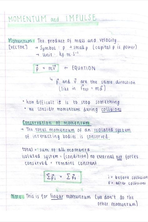 find more on my stuvia #physics #physicsnotes #momentum #impulse Momentum And Impulse, Momentum Physics, Physics Cheat Sheet, Neet Notes, Physics Projects, Physics Lessons, Physics Classroom, Newtons Laws, Physics Notes