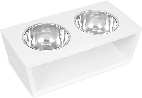 Internet's Best Modern Elevated Dog Feeder, White, Medium - Chewy.com Elevated Dog Feeder, Raised Dog Bowls, Stainless Steel Dog Bowls, Elevated Dog Bowls, Dog Bowl Stand, Stainless Steel Bowls, Modern Pet, Dog Feeder, Pet Feeder