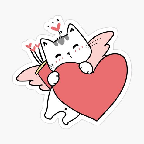 Get my art printed on awesome products. Support me at Redbubble #RBandME: https://www.redbubble.com/i/sticker/cupid-cute-cat-s-heart-valentines-day-by-arthuz/98292846.EJUG5?asc=u Valentines Day Cute Drawings, Valentine’s Day Design, Cute Kiss Sticker, Sticker San Valentin, Stickers For Valentines Day, Cute Valentines Stickers, San Valentine Cards, Valentines Day Prints, Cat Cupid