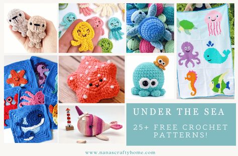 Free Crochet Sea Creatures Patterns | Under the Sea Crochet! Under The Sea Crochet, Sea Crochet, Turtle Hatching, Crochet Sea Creatures, Yarn Basket, Turtle Plush, Crochet Kids, Kids Poncho, Crochet Collection