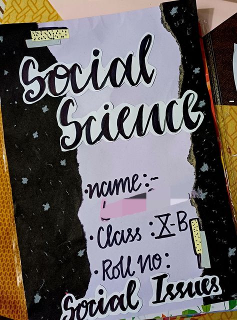 Social Science Notebook Cover Ideas, Social Issues Cover Page Project, Social Activity Front Page Design, Social Studies Calligraphy, Social Science Project Front Page Ideas, Front Page Design For Social Science, Social Science Calligraphy, Sst Portfolio Cover Page, Social Issues Project File Cover Ideas