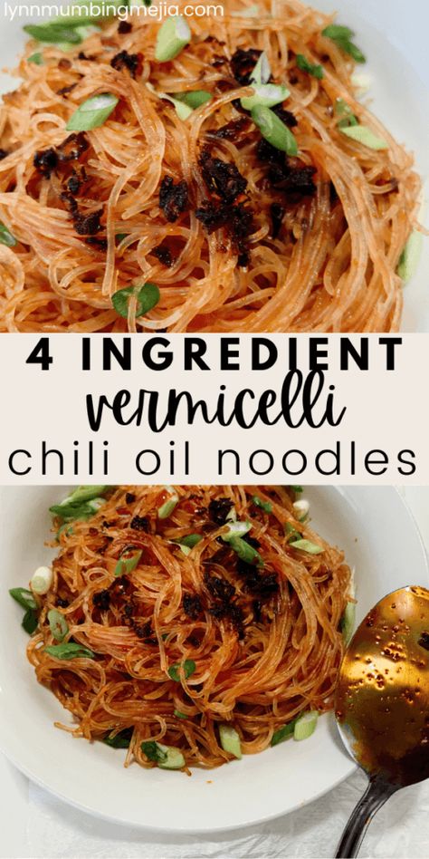 Vermicelli Bowl Sauce, Chilli Noodles Recipe, Rice Noodles Recipes, Dinner Idea For Two, Garlic Chili Oil Noodles, Chilli Noodles, Chili Oil Noodles, Spicy Asian Noodles, Easy Asian Noodles