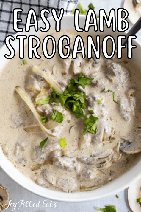 This Lamb Stroganoff is going to be your new favorite dinner recipe. Not only is this creamy dish delicious, but it's hearty and filling at the same time. With the ground lamb and mushrooms, this simple gluten-free stroganoff dish will taste unlike anything you've ever had. Ground Lamb Stroganoff Recipe, Lamb Stroganoff, Lamb Stroganoff Recipe, Diced Lamb Recipes, Leftover Lamb Recipes, Keto 2023, Easy Lamb Recipes, Ground Lamb Recipes, Lamb Pasta