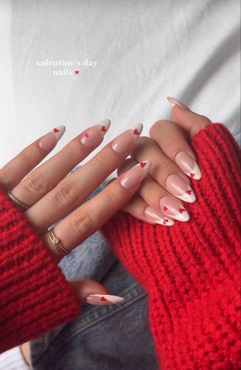 Vday Nails, Nail Designs Valentines, Heart Nails, Valentine's Day Nails, Love Is In The Air, Cute Acrylic Nails, Nude Nails, Almond Nails, French Nails