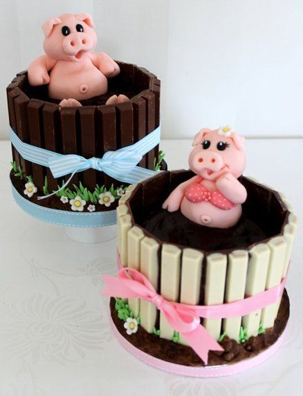 Pasteles                                                                                                                                                     Más Pigs In The Mud, Pigs In Mud Cake, Piggy Cake, Zoes Fancy Cakes, Tårta Design, Kitkat Cake, Cakes Decorated, Pig Cake, Animal Cakes