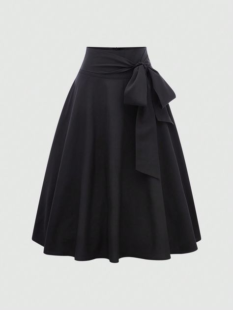 Black Casual Collar  Woven Fabric Plain Flared Embellished Non-Stretch  Women Clothing Cute Black Skirts, Long Skirt Summer, Black Skirts, Long Skirts For Women, Women Skirts, Summer Black, Vintage Elegant, Summer Skirts, Black Casual