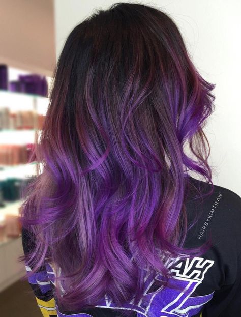 Brown Hair With Purple And Pink Balayage Balayage Purple Hair, Purple Pink Hair, Purple Brown Hair, Long Purple Hair, Pink Balayage, Purple Balayage, Purple Ombre Hair, Brown Ombre Hair, Ombré Hair