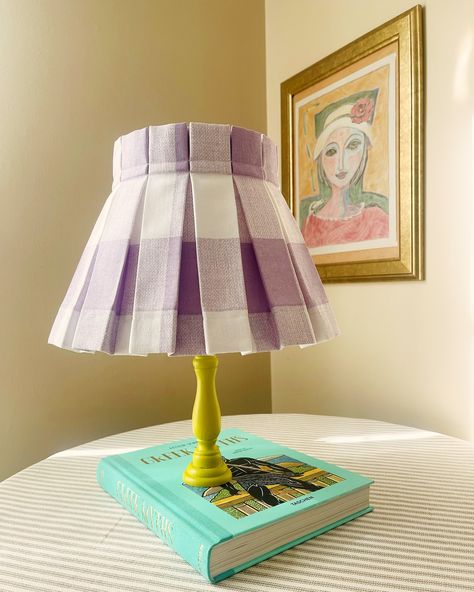 Dreamy lilac x classic plaid🤩 Our box pleat lampshade skirt brings joy to this bed side corner day☀️ and night 🌙 . . . #lampshade #cutelamp #lilaclampshade #lampshades #colorfuldecor #softpastel #softpalette #boxpleatlampshade #bedsidelamp #bedsidelamps #bedside #designerlighting #designerlamps Patterned Lampshades, Decorate Lampshade, Pleated Lamp Shades, Red Lavender, Pendant Light Kit, Natural Textiles, Pillow Fabric, Bolster Pillow, Big Girl Rooms