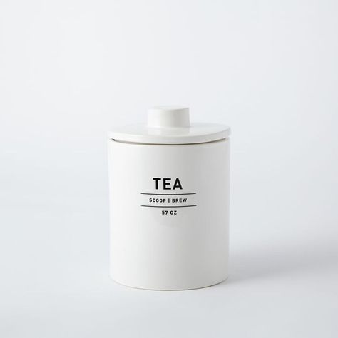 From bags you store in a cute canister. | 22 Impossibly Cute Ways To Drink Your Tea Utility Kitchen, Tea Canister, Sugar Canister, American Kitchen, Coffee Canister, Brown Kitchens, Snack Jars, Corporate Identity Design, Tea Canisters