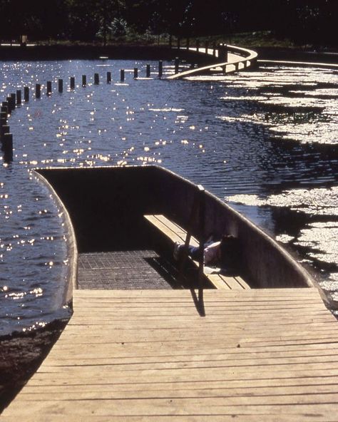 T H E P O N D | 1989-1996 | Mary Miss| GREENWOOD POND: DOUBLE SITEDes Moines Art Center | Des Moines, IowaInitiated by the Des Moines Art Center as one of a series of artist¹s installations in the Museum park, the project was developed over a seven year period. Given the number of organizations interested in the park, I decided to collaborate with various local groups to make a place which would operate on several levels: a site which could be layered onto another site and which would have m Installation Architecture, Water Architecture, Environmental Artist, Water Design, Water Feature, Garden Cottage, School Architecture, Urban Planning, Land Art