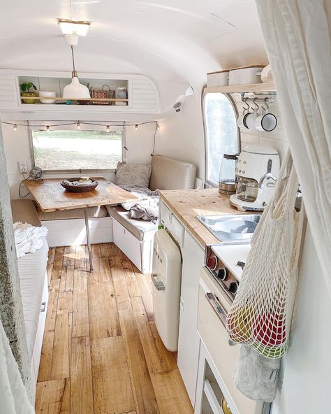 Renovating Caravans Interiors, Caravan Conversion Ideas, Campervan Interior Boho, Renovated Caravans, Vanlife Interiors Boho, Aesthetic Camper Van Interior, Rustic Campervan Interior, Surf Caravan Interior, Caravan Interior Ideas