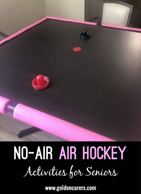 No-Air Air Hockey Diy Air Hockey Game, Air Hockey Table With Top, Air Hockey Pool Table, Airhockey Table, Primary Games, Activities For Seniors, Air Hockey Table, Therapeutic Recreation, Exercise Activities