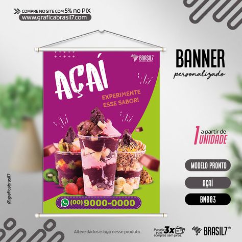 Modelos prontos de Banner para Açaíteria. Adquira já o seu, ou solicite um personalizado. 

Compre diretamente pelo site. Todos os valores disponíveis.
.
.
🤝 Brasil7®  Estúdio Gráfico
Aqui você encontra design especializado e impressão para seu marketing impresso!

Valores sujeitos a alteração sem aviso prévio. www.graficabrasil7.com Banners, Marketing, Design