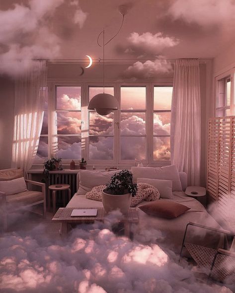 Cloud Apartment, Cloud Palace, Amino Background, Magic Places Fantasy Dreams, House In The Clouds, Cloud Bedroom, Waiting Room Design, Dreamscape Architecture, Walpapers Cute