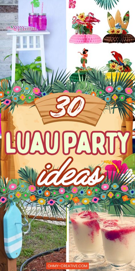 Discover 30 Luau Party Ideas along tips on planning the perfect luau, creative costume ideas, and more to make your party a hit! Luau Party Decorations For Adults, Luout Party, Hawaii Luau Party Ideas, Dollar Tree Luau Party Ideas, Adult Luau Party Ideas, Christmas Luau Party Ideas, Luau Party Ideas Decorations, Backyard Luau Party Ideas, Luau Party Ideas For Adults