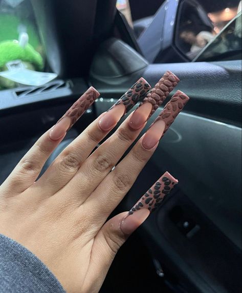 Cheetah Print Nails Acrylic Long, Black Cheetah Print Nails, Pink Tip Nails, Cheetah Print Nails, Cheetah Nails, Long Acrylic Nail Designs, Gel Nails Diy, Your Fault, Print Nails