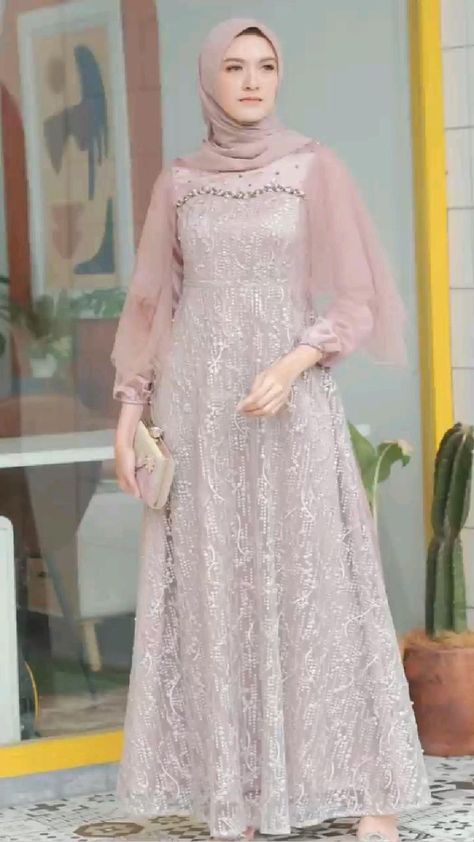 Dress Kondangan Modern, Model Dress Brokat Modern, Sifon Dress, Brukat Dress, Dress Brokat Modern, Kebaya Modern Dress, Fesyen Islam, Hijab Dress Party, Dress Pesta