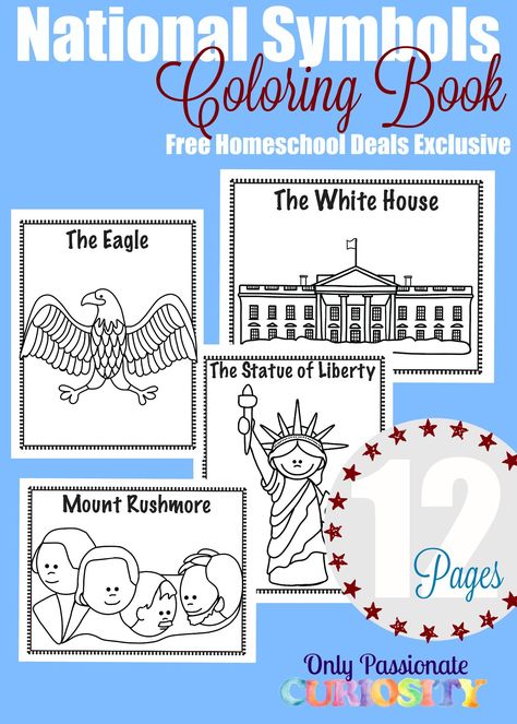 FREE NATIONAL SYMBOLS COLORING BOOK (Instant Download) American Symbols Kindergarten, Homeschool Corner, Usa Symbols, 100 Días De Clases, Coloring Pages Ideas, Pages Ideas, Patriotic Symbols, Teaching Holidays, Kindergarten Social Studies