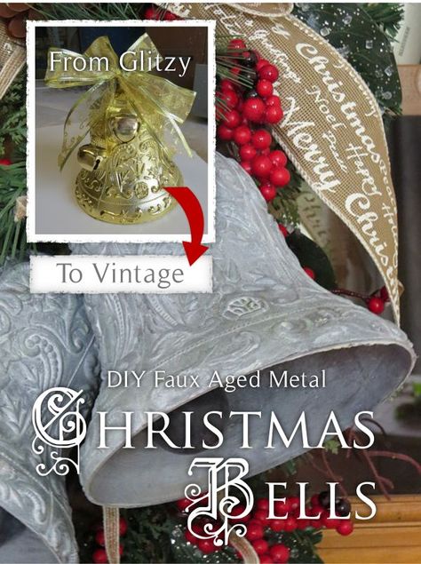 Home On The Hill: DIY Faux Aged Metal Christmas Bells Christmas Bells Diy, Diy Bells, Gold Christmas Bells, Gift Hacks, Christmas Decs, Welcome To Christmas, Vintage Christmas Crafts, Christmas Entertaining, Christmas Crafting