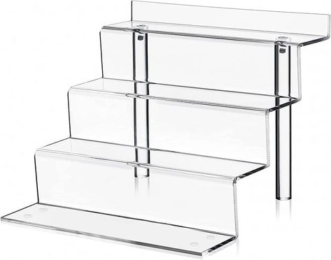 Clear Acrylic Display Riser Shelf Perfexct for displaying perfumes, jewelry, etc Cologne Organizer, Funko Pop Shelves, Souvenir Display, Champagne Wall, Perfume Display, Perfume Organization, Funko Pop Toys, Acrylic Shelf, Acrylic Display Stands