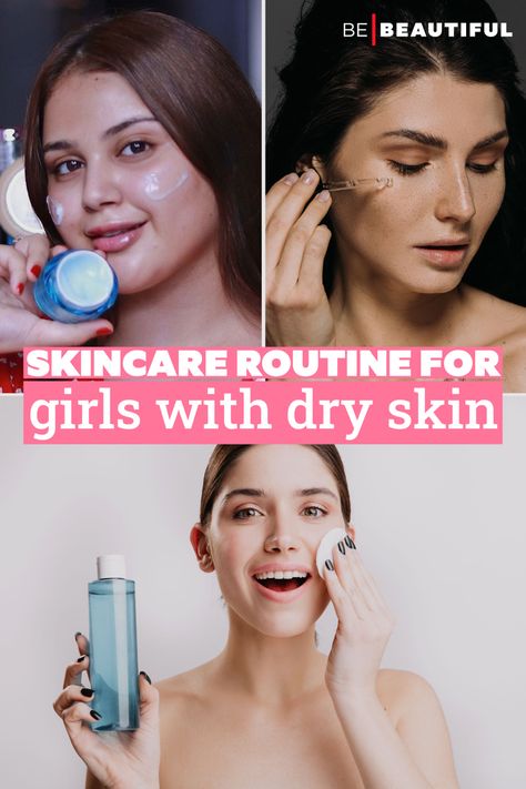 Skincare routine for girls with dry skin Best Skincare Products For Dry Skin, Natural Moisturizer For Dry Skin, Weekend Routine, Dry Skin Routine, Everyday Skin Care Routine, Serum For Dry Skin, Best Face Serum, Face Routine, Dry Skin On Face