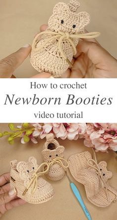 Crochet Newborn Booties Tutorial - CrochetBeja Crochet Newborn Booties, Newborn Crochet Booties, Shoe Crochet, Crochet Baby Projects, Háčkované Lemy, Baby Booties Free Pattern, Blouse Crochet, Newborn Crochet Patterns, Hats Crochet