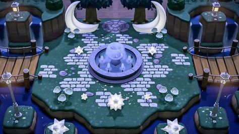 Best ACNH Fountain Design Ideas - Animal Crossing Water Fountain Decoration Tips & Fountain Recipe Acnh Fountain, Animal Crossing Pc, Ac Ideas, Acnh Inspiration, Pink Island, Acnh Cottagecore, Animal Crossing 3ds, Animal Crossing Guide, Acnh Design