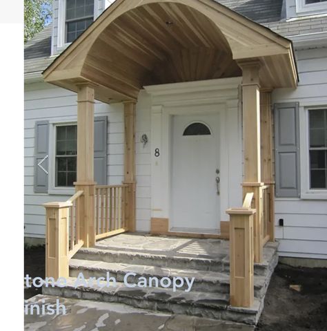 Arched Front Door Exterior, Porch Steps Ideas, Arched Porch, Front Door Portico, Stoop Ideas, Door Portico, Portico Designs, Portico Entry, Canopy Porch