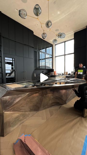 KJ Remodeling of NY on Instagram: "✨JUST INSTALLED ✨this incredible custom 3D shaped bronze island structure in our client’s new NYC Penthouse. 

Have you ever see anything like this? Drop a comment below 👇😀👀🔥

Design: @builtinstudio 
GC: @kjremodeling 

#kitchendesign #kitchendecor #kitchenisland #kitchengoals #kitchenremodel #kitcheninspiration #kitcheninspo #kitchenset #kitchenstyle #kitchenideas #kitcheninterior #kitchentrends #nyccontractor #nycgc #nycremodeling #generalcontractor #interiordesign #interiordesigner #nycinteriordecor #nycinteriorstyle #nycinteriordesigners #nycarchitect #nycarchitecture #nycapartments #nycrealestate #interiordecor #homedecor #homedesign #luxuryhomes #luxuryinteriors" Bronze Kitchen Island, Dune House, Statement Kitchen, Nyc Penthouse, New York Penthouse, Bronze Kitchen, Nyc Real Estate, Interior Design Dining Room, Dining Room Interiors