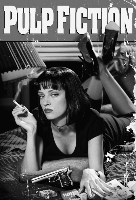 IN ‘PULP FICTION’ Grey Wall Collage, Cali Bedroom, Dorm Wall Collage, Uma Thurman Pulp Fiction, Aesthetic Room Makeover, Room Wall Prints, Pink Movies, Art For Room, Posters For My Room