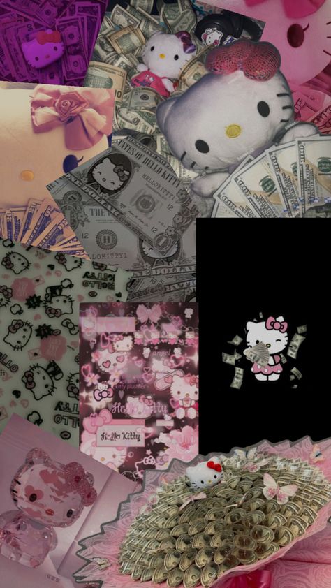 Hello kitty and money Cute Iphone Wallpaper Hello Kitty, Hello Kitty Scene Wallpaper, Hello Kitty Money Wallpaper, Astetic Baground, Baddie Hello Kitty Wallpaper, Gang Background, Hello Kitty Swag, Hellokittycore Wallpaper, Gangster Hello Kitty