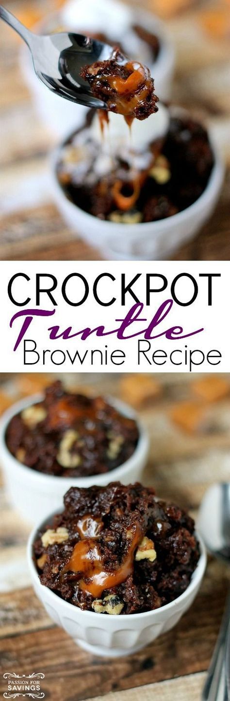 Crockpot Turtle Brownie! Chocolate Caramel Holiday Dessert Recipe in the Slow Cooker! Yum! Turtle Brownie, Brownie Desserts Recipes, Turtle Brownies, Crockpot Dessert Recipes, Crock Pot Food, Coconut Dessert, Crock Pot Desserts, Slow Cooker Desserts, Brownie Desserts