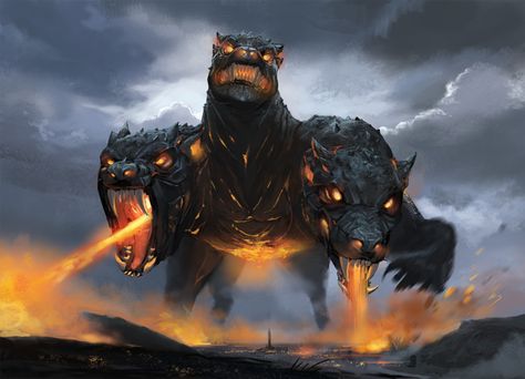 ArtStation - The Hound of Hell, Marijana Gluhović 3 Headed Wolf, Hellhound Art, Cerberus Dog, Art Alien, Beast Creature, The Hound, Greek Mythology Art, Canine Art, Fantasy Beasts