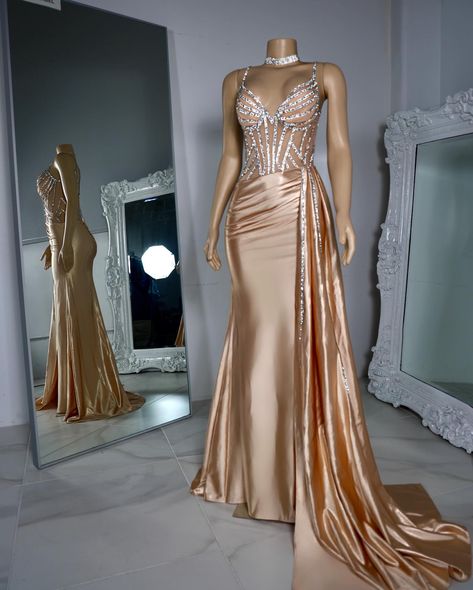 Champagne Satin 🥂 In-stock and ready to ship or pick up! LyniraLabel.com Corset Formal Dresses, Corset Prom Dress Long, Vestidos Champagne, Prom Vibes, Formal Ideas, Blush Prom Dress, Dress Date Night, Gorgeous Prom Dresses, Champagne Dress