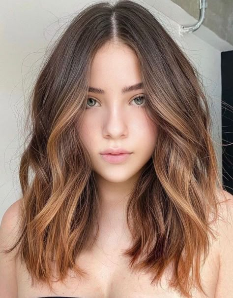 Underlining Face Shape with Brown Ombre Mid Length Caramel Balayage, Mid Length Hair With Balayage, Super Subtle Highlights, Balayage Hair Mid Length, Caramel Ombre Hair Honey, Mid Length Balayage Hair Brunettes, Mid Brown Hair, Brown Mid Length Hair, Deep Brown Hair