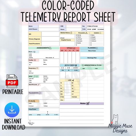 Telemetry Nurse Report Sheet Med Surg Nurse Report Sheet, ICU Nurse Report Sheet, RN Brain Report, Handoff Report by MaggieMuseDesigns on Etsy Pcu Nurse, Telemetry Nursing, Med Surg Nurse, Nurse Brain Sheet, Nurse Brain, Cardiac Rhythms, Nurse Report Sheet, Med Surg Nursing, Med Surg