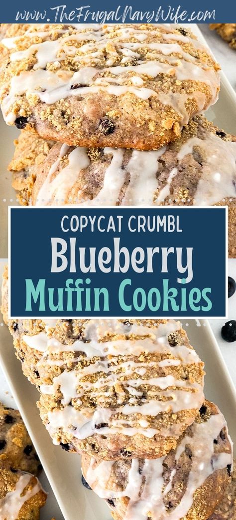 These Copycat Crumbl Blueberry Muffin Cookies are a delicious twist on the classic blueberry muffin, packed into a soft and crumbly cookie. #copycatrecipe #crumbl #blueberrymuffin #frugalnavywife #baking #cookies #easyrecipe | Copycat Crumbl Blueberry Muffin Cookie | Copycat Recipes | Baking | Cookie Recipes | Easy Recipes | Crumbl Cookie Copycat Blueberry, Crumbl Cookie Copycat Blueberry Muffin, Blueberry Muffin Cookie, Blueberry Crumble Cookies, Crumble Cookie Copycat Recipe, Cookie Copycat Recipes, Blueberry Muffin Cookies, Blueberry Basket, Cookie Recipes Easy