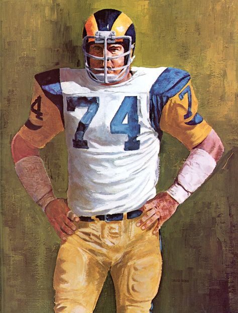 Merlin Olsen, Los Angeles Rams Defensive Tackle. Portrait by David Boss 1976. Merlin Olsen, Nfl Art, Nfl Football Art, Sports Pics, Rams Football, Legends Football, Nfl Football Players, Nfl Memes, Football Legends