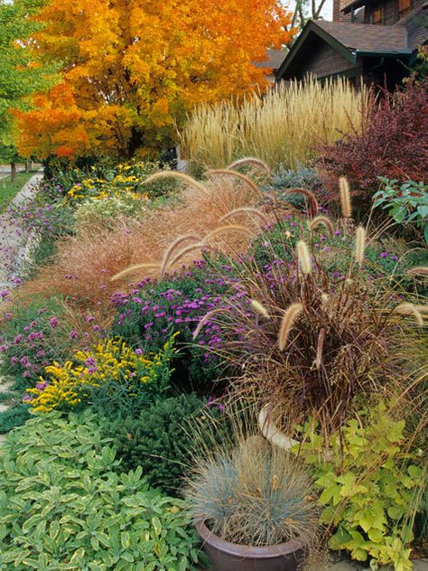 Ten of our favorite inspiring fall gardens. #["colorful", "Eye-Candy", "Inspiration", "gardening", "outdoor"] Landscape Design Software, Low Maintenance Garden Design, Fall Flowers Garden, Landscaping On A Hill, Meteor Garden 2018, Backyard Porch, Low Maintenance Garden, Landscaping Tips, Garden Landscape Design