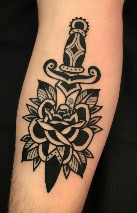 Siren Tattoos, Traditional Dagger Tattoo, Rip Tattoos, Rip Tattoos For Mom, Traditional Black Tattoo, Traditional Style Tattoo, Petit Tattoo, Edgy Elegance, Traditional Tattoo Sleeve