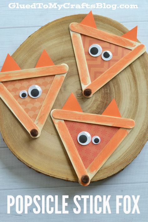 Popsicle Stick Fox - Kid Craft Preschool Placemats, Fox Craft, Arctic Animals Crafts, Fox Crafts, Fox Kids, Crafts Preschool, Thanksgiving Crafts For Kids, Animal Crafts For Kids, Kid Craft