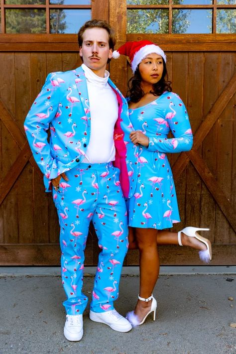 Christmas Flamingo Suit | The Swingers Soiree Tropical Christmas Outfit, Flamingo Suit, Flamingo Clothes, Flamingo Things, Flamingo Outfit, Flamingo Wedding, Flamingo Stuff, Crazy Party, Blue Flamingo