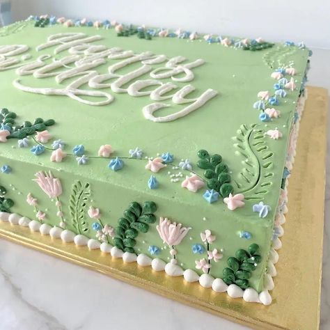 Greenery Cake, Sheet Cakes Decorated, Full Sheet Cake, Peaceful Meadow, Bolo Vintage, Sheet Cake Designs, Birthday Sheet Cakes, Unique Birthday Cakes, Adult Birthday Cakes