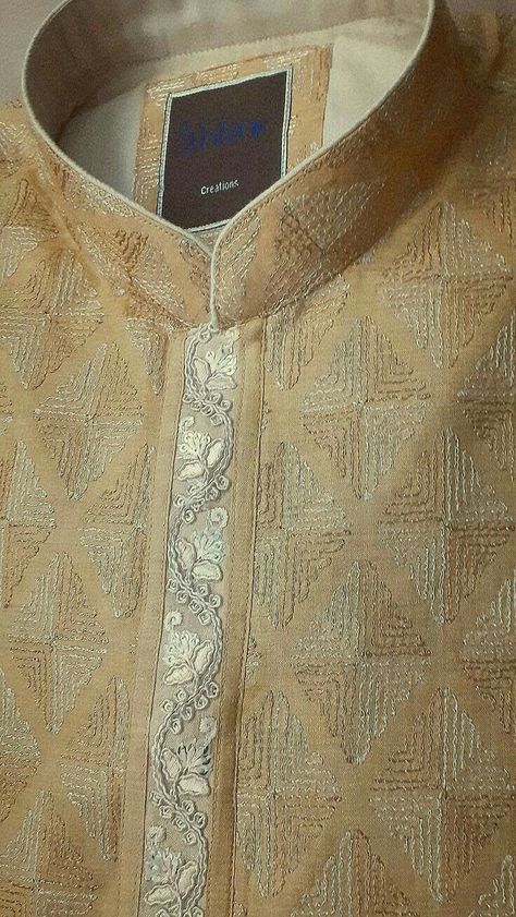 Men Kurta Neck Embroidery Designs, Panjabi Design For Men Fabric, Tissue Kurta, Panjabi Design, Kurta Designs Men's, Pakistani Kurta Designs, Stylish Boy Clothes, Embroidery Kurta, Male Dress