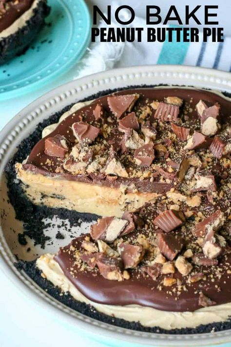 Reese Peanut Butter Pie, No Bake Peanut Butter Pie, Hot Fudge Cake, Easy Party Desserts, Baking Recipes Pie, Hot Chocolate Fudge, No Bake Peanut Butter, Chocolate Peanut Butter Pie, Party Food Dessert