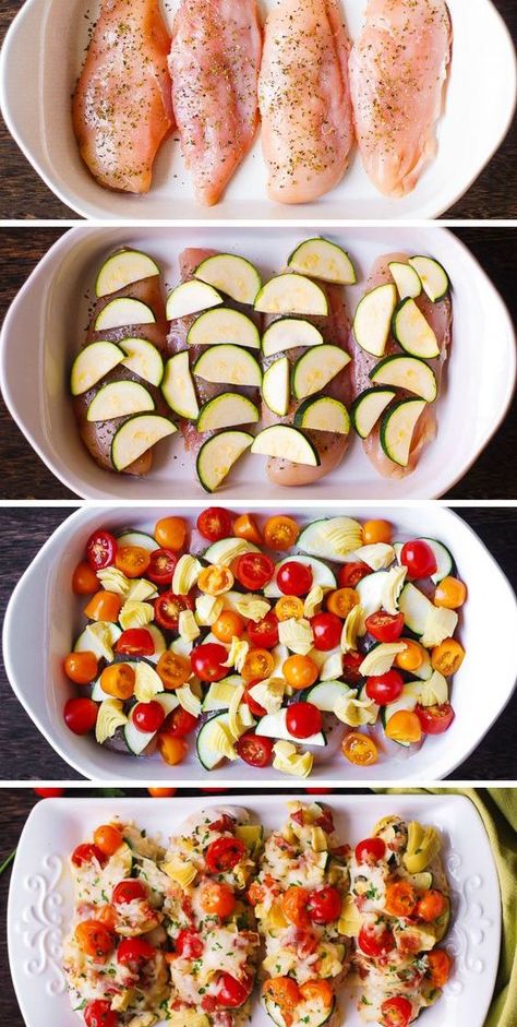 Baked Italian Chicken, Chicken And Vegetable Bake, Zucchini Bake, Bake Chicken, Resep Diet, Baked Vegetables, Italian Chicken, Health Dinner Recipes, Think Food